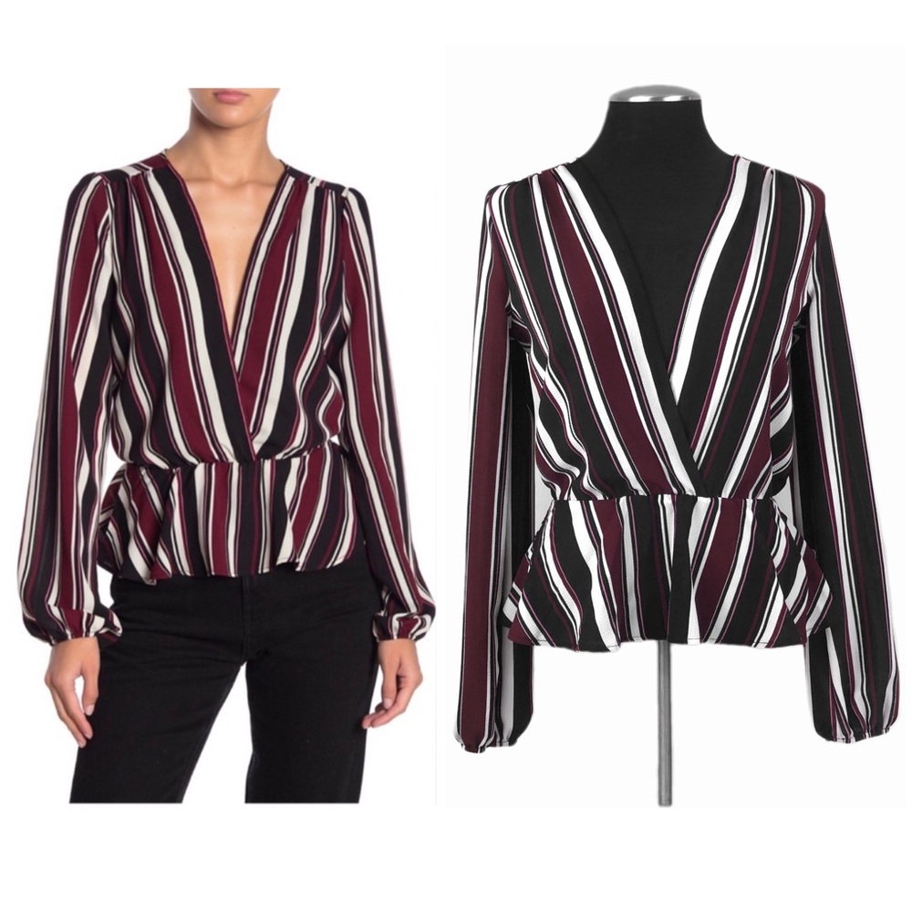 Vanity Room - Striped Long Sleeve Peplum Surplice Top - Nordstrom - XS - NWT